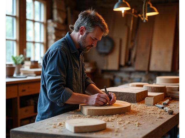 Ambachtelijke houtbewerker in een sfeervolle, goed uitgeruste werkplaats