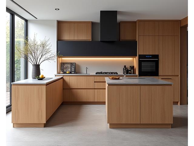 Moderne eiken keuken met strakke lijnen en ingetogen kleuren