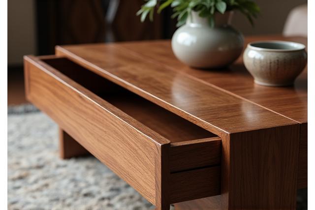 Walnoten salontafel met opbergruimte